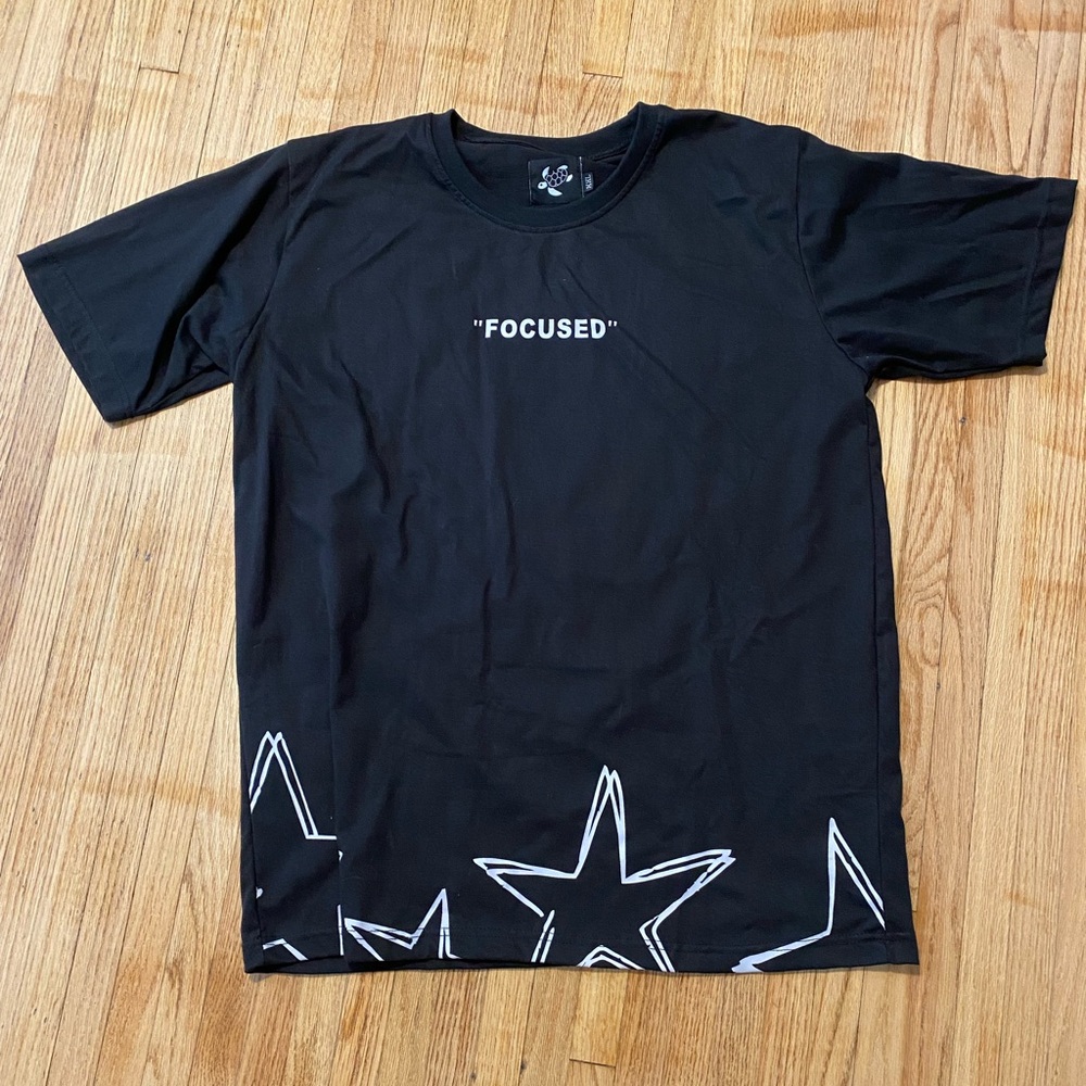 Men XXL Black Focused T-Shirt Star Detail